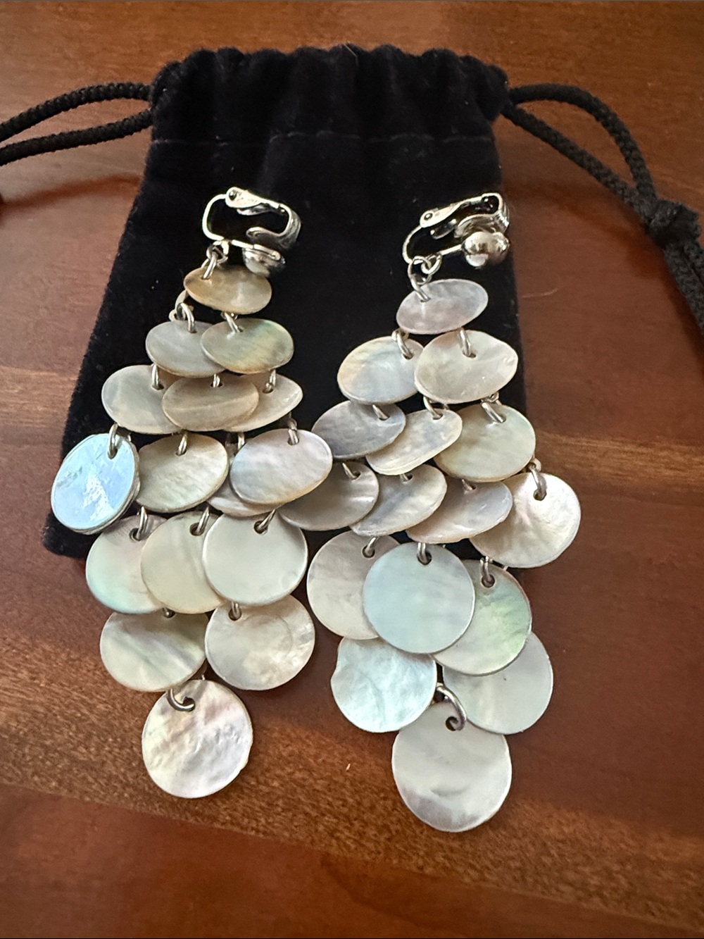 Mother-of-Pearl Cascade Clip-On Earrings - Neutral Tones